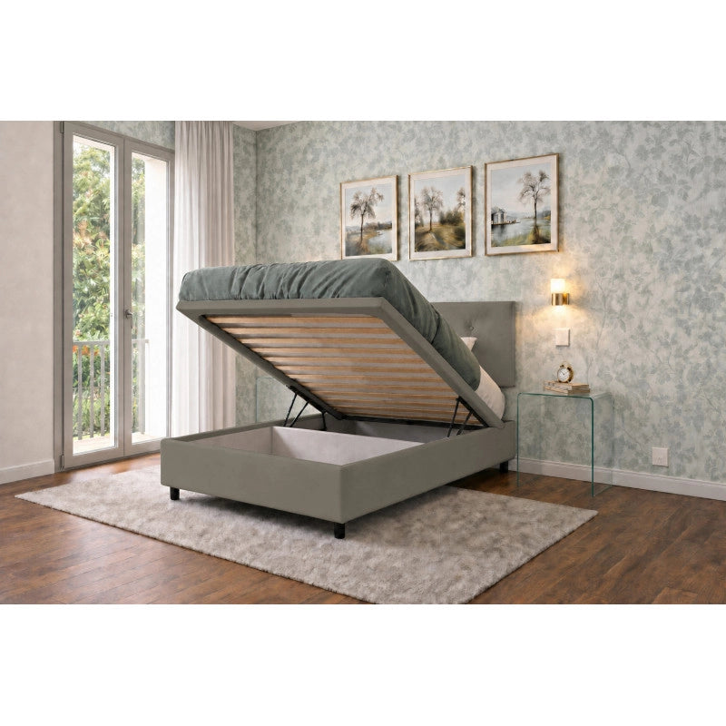 Letto imbottito Singolo 80x200 cm Button - Similpelle,Cappuccino,Contenitore