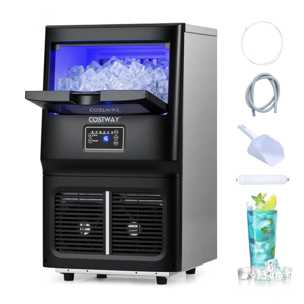 Macchina per Ghiaccio Commerciale, 25-30 kg/24H, Produttore di Ghiaccio in Acciaio Inox con Autopulizia, Filtro dell’Acqua, per Bar Ristorante e Caffetteria