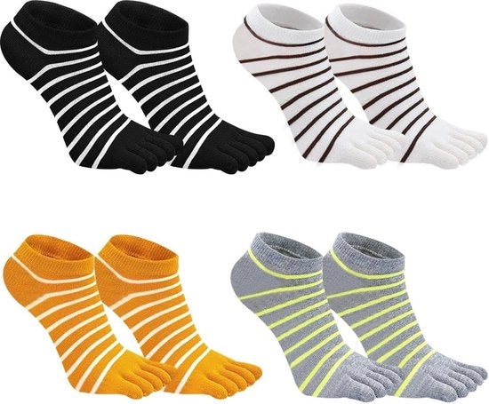 Sokkettes a strisce per donna in cotone grigio - 4 paia - calze morbide e respiranti - Small-Medium.