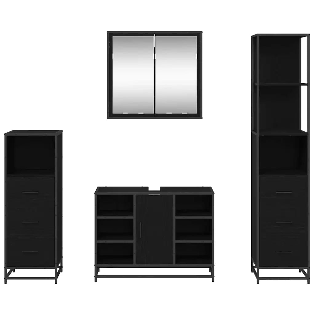 Set di mobili per il bagno 4 pcs Rovere Nero Legno multistrato 3402356