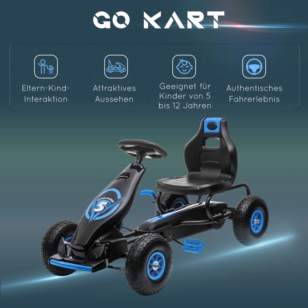 Go-Kart a Pedali per Bambini ¨C Xylo ¨C Sedile Regolabile Blu e Nero 121x58x61cm