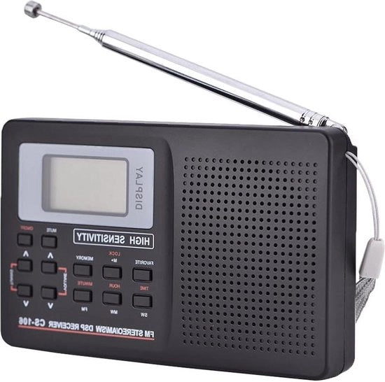 Radio portatile mini con AM/FM/SW/LW/TV audio - Ricevitore radio con sveglia e scala di afinità 9 KHz MW per anziani.