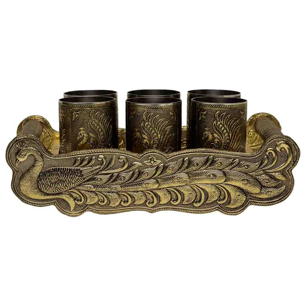 Vassoio in metallo goffrato oro 25x13x6h