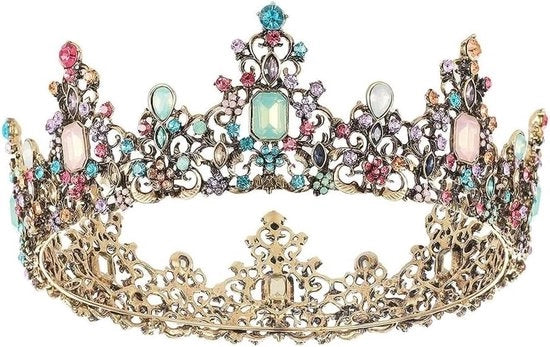 Tiara di cristallo per matrimonio - Diadema principesca retro gala - Unico modello metallo diamante acquamarina.