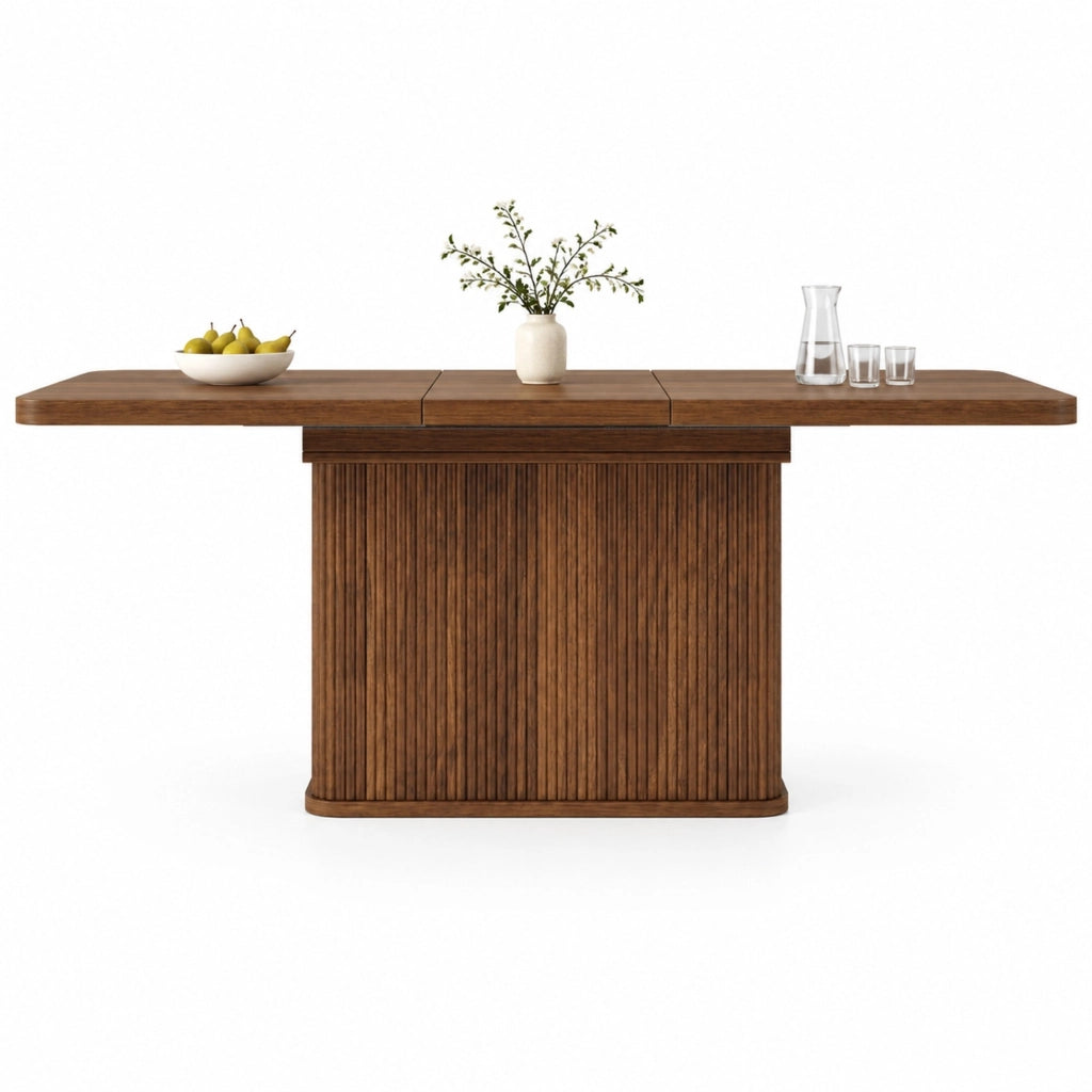 Tavolo da pranzo estensibile 140-180 x 80 cm con vano contenitore; MDF e metallo; marrone