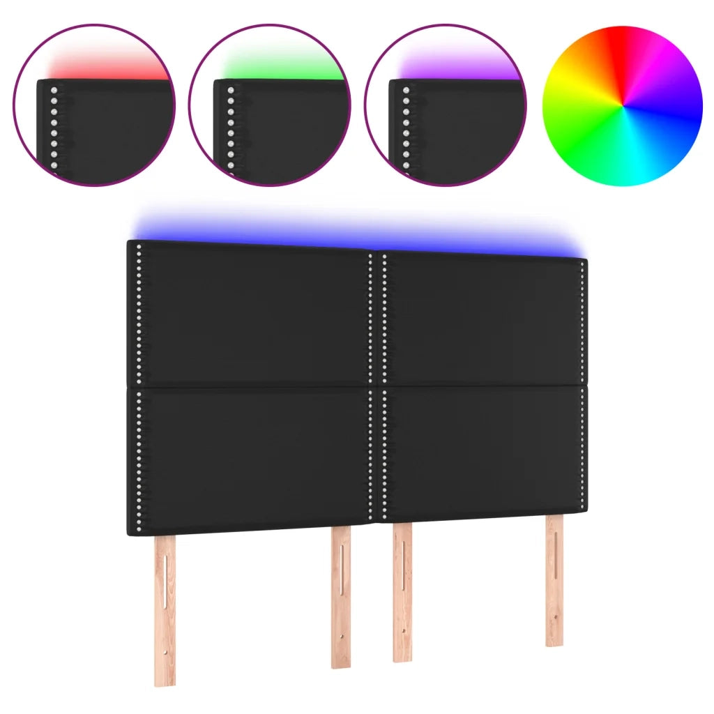 Testiera | Testata a LED Nera 144x5x118/128 cm in Similpelle