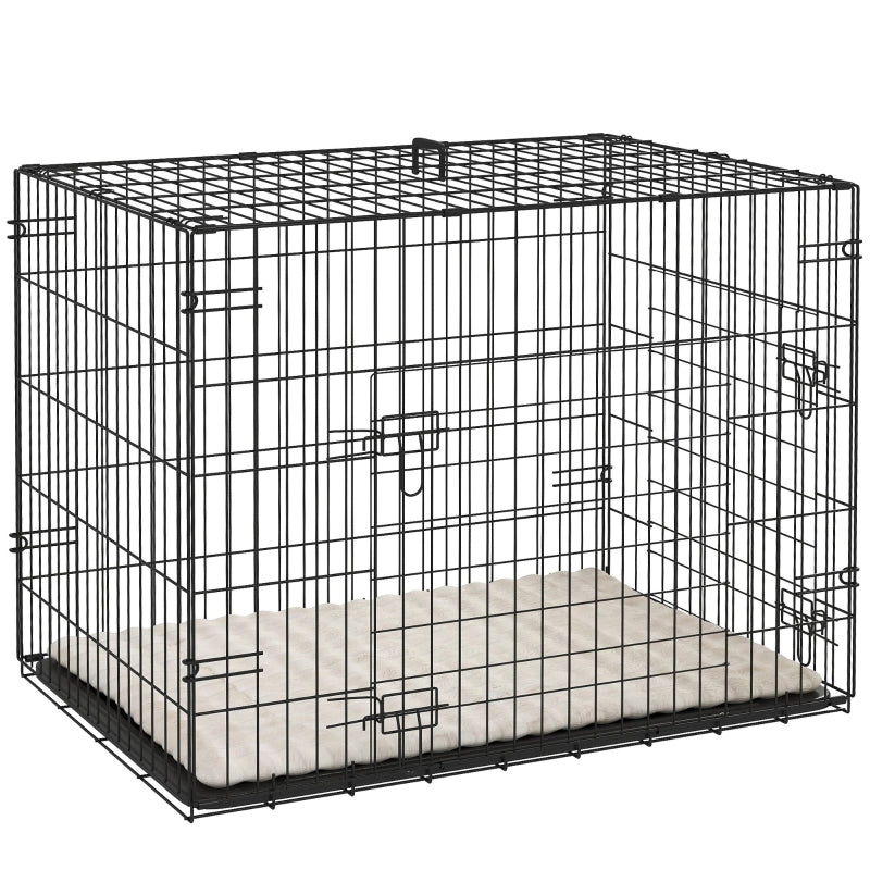 Gabbia per cani pieghevole con 2 porte, trasportino con vassoio di base estensibile e cuscino, 75 x 48,5 x 53 cm, nera
