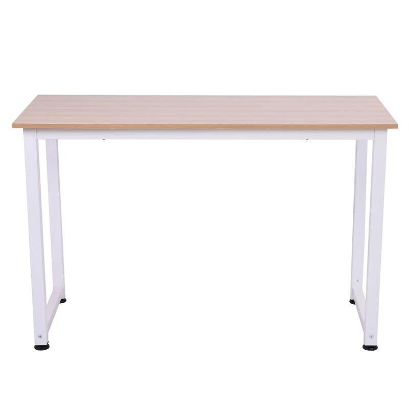 TAVOLO SCRIVANIA IN LEGNO MDF COLOR ROVERE E GAMBE IN METALLO BIANCO