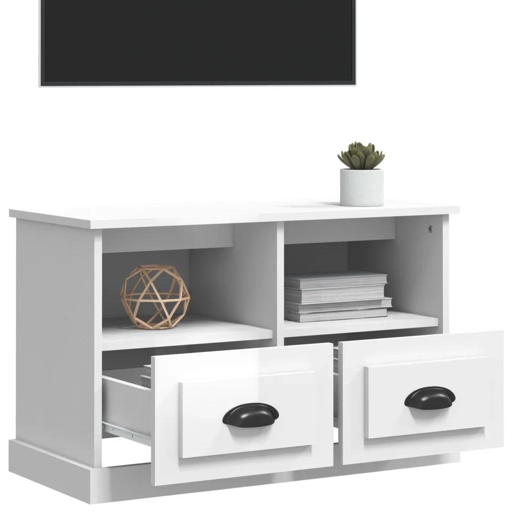 Mobile Porta TV Bianco Lucido 80x35x50 cm in Legno Multistrato 816282