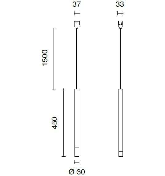 SOSPENSIONE 8W 3000K 635LM NERO 45CM  D.3CM IP65 PER SISTEMA BINARIO OUTY