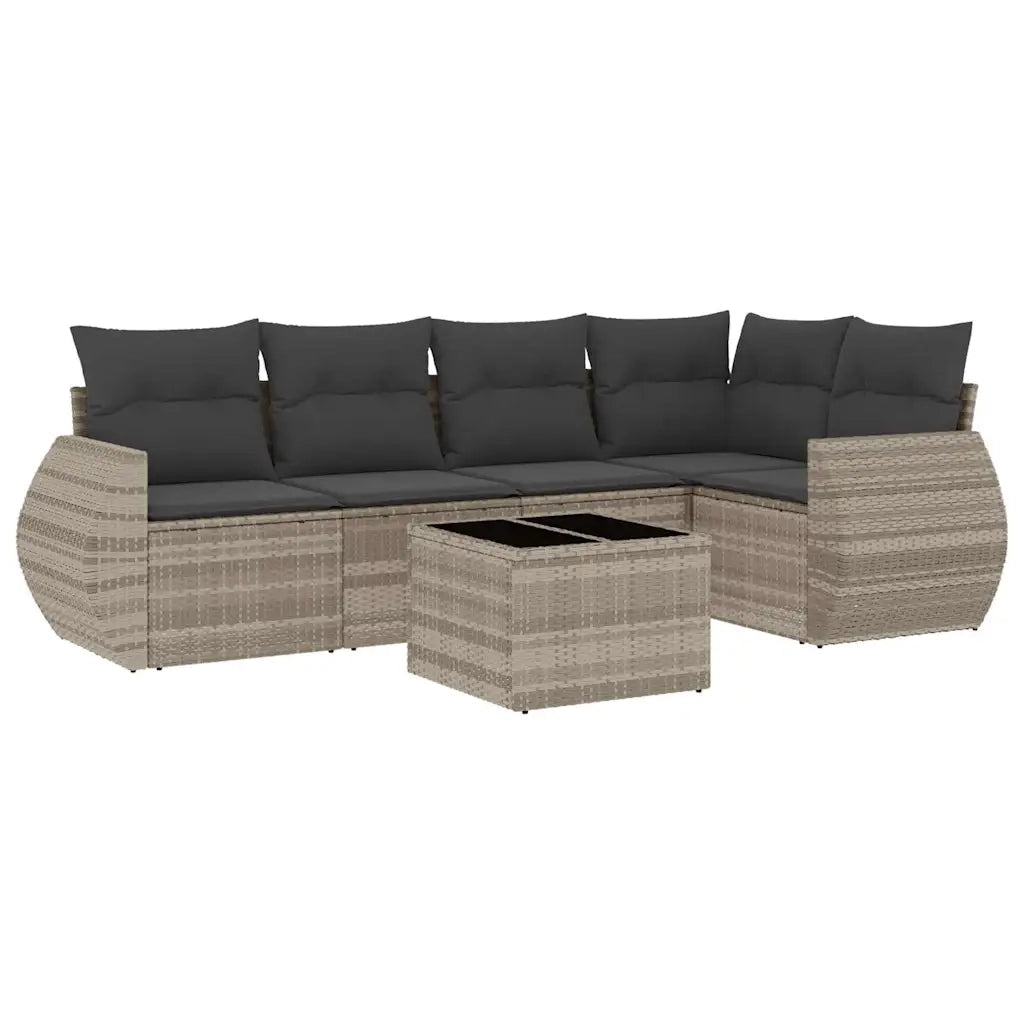 Set Divano da Giardino 6pz con Cuscini Grigio Chiaro Polyrattan