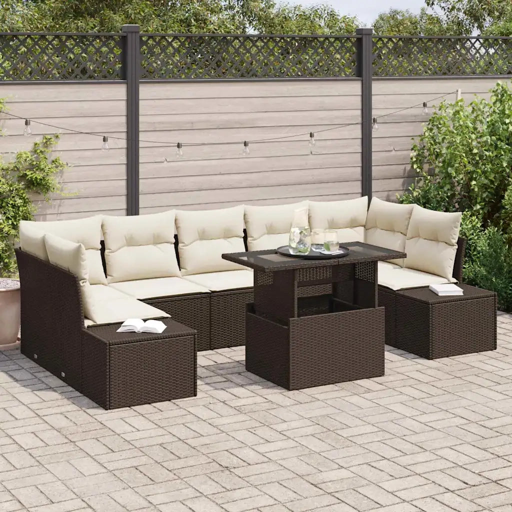 Set Divano da Giardino con cuscino 8 pcs Marrone e Crema