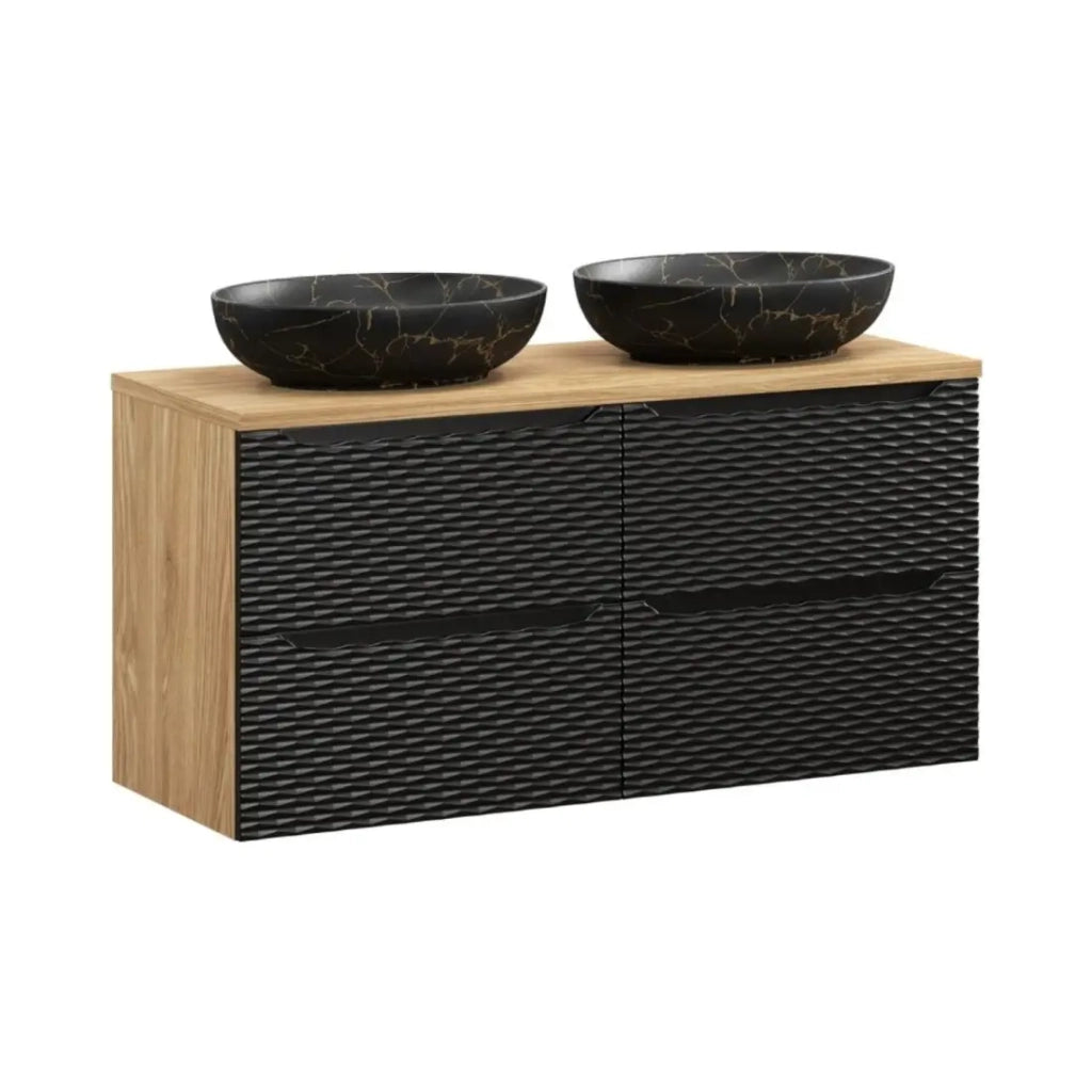 Set da bagno YOKA nero: mobile sottolavabo con cassetti 120 cm + top per lavabo + lavabo da appoggio