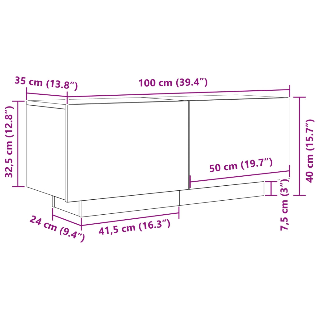 Mobile TV  Nero Rovere 100x35x40 cm in legno ingegnerizzato