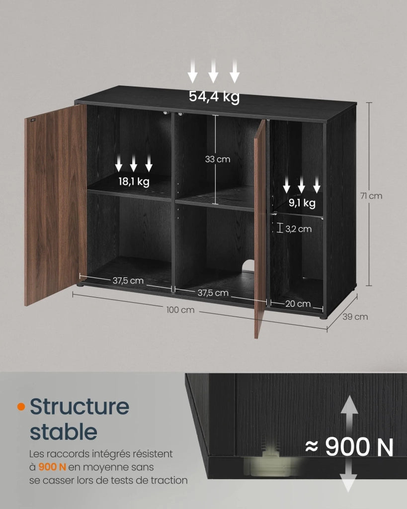 Mobiletto porta TV a buffet 39 x 100 x 71 cm con illuminazione e ripiano in vetro credenza minimalista marrone 12_0006041