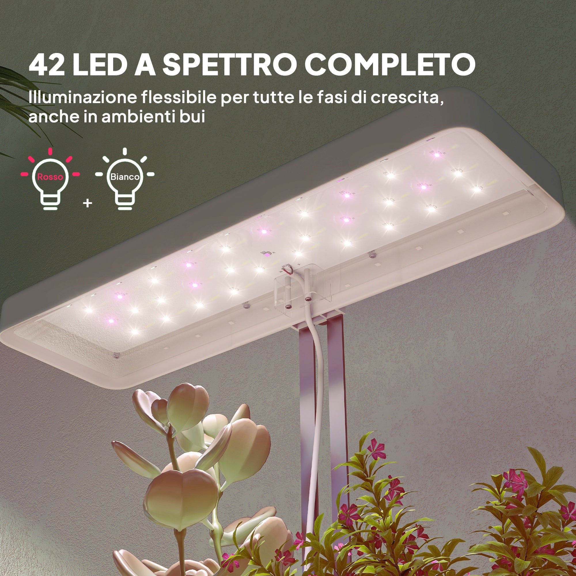 Lampade per Pianta 42 Luci LED con 3 Vasi Timer e Illuminazione Regolabile Bianco