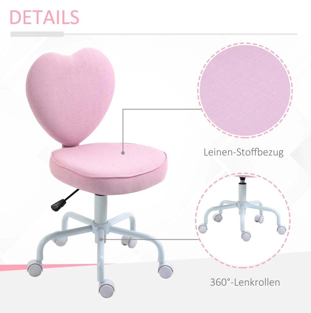 Sedia da ufficio rosa con schienale a cuore regolabile