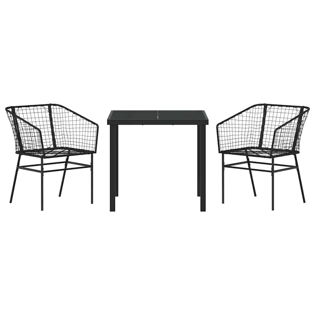 Set da Pranzo per Giardino 3 pcs Nero polyrattan 3380890