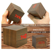 Trade Shop - Sveglia Orologio Digitale Led Effetto Legno Con Suono Allarme Temperatura Cubo -