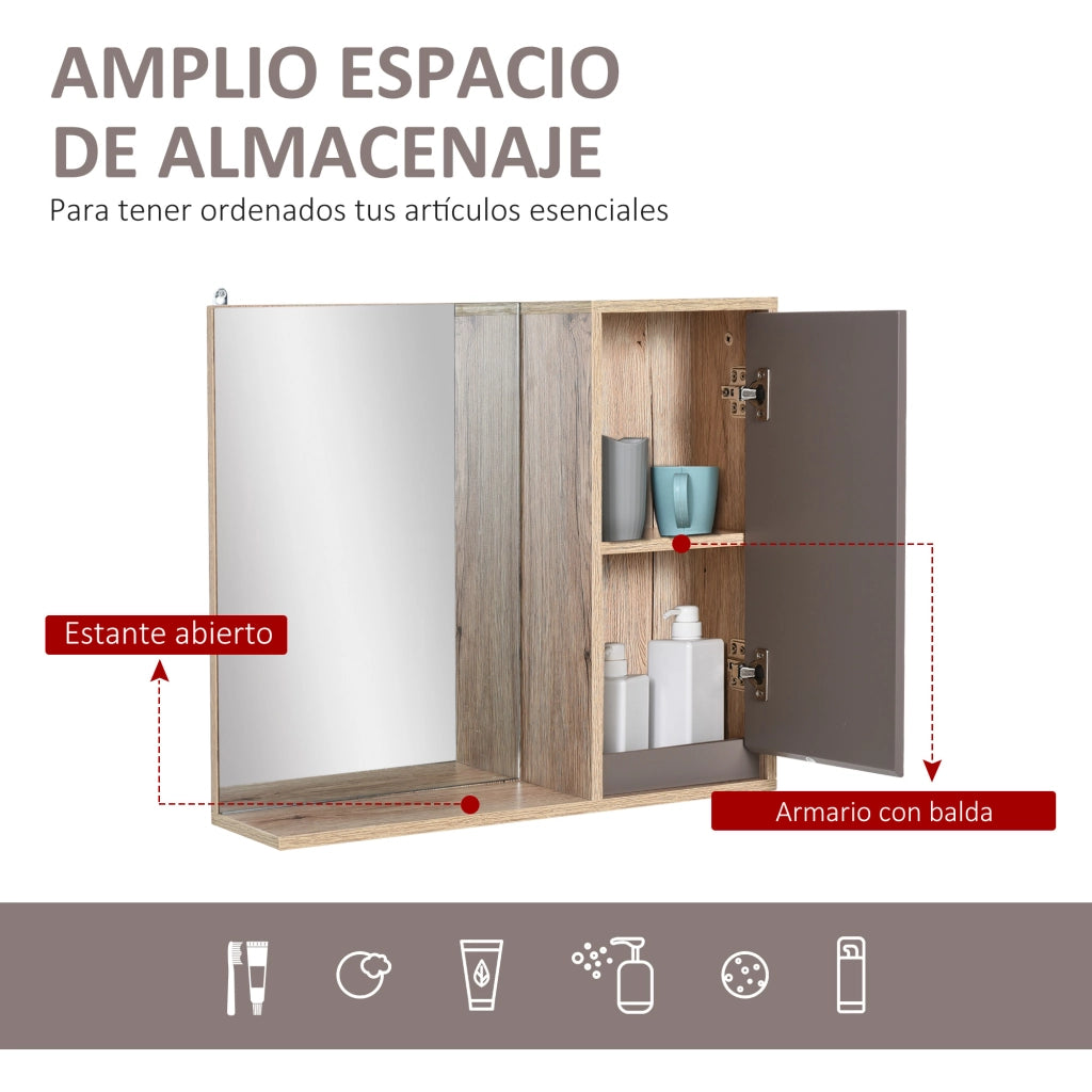 Specchio con mobiletto bagno sospeso ¨C zephmum ¨C 57x14,2x49,2 cm rovere grigio