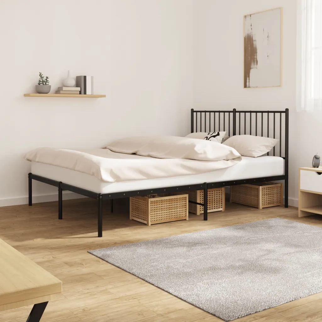 Letto matrimoniale | Letto per adulti | Giroletto con Testiera in Metallo Nero 140x190 cm