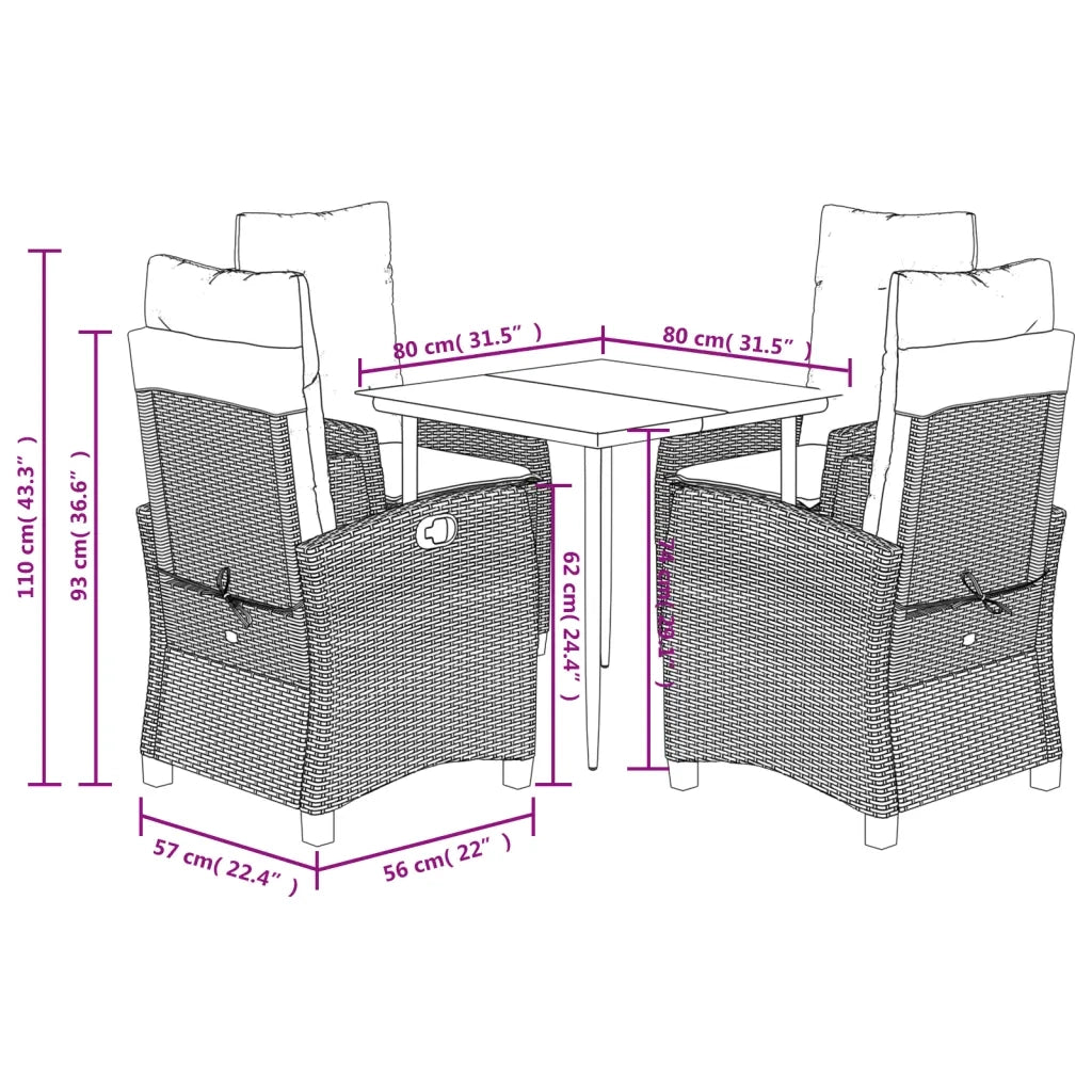 Set da Pranzo da Giardino 5 pz con Cuscini in Polyrattan Grigio