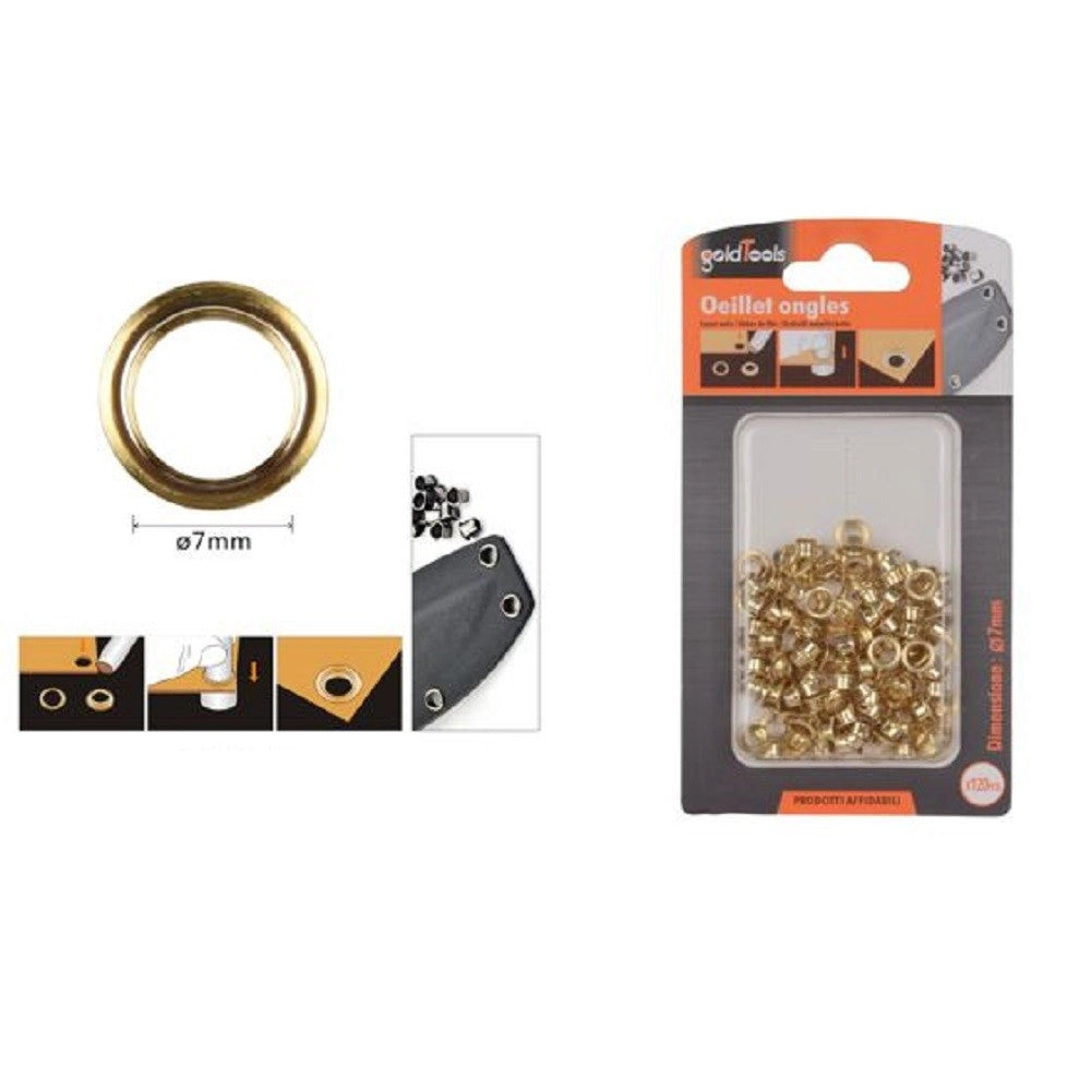 Trade Shop - Kit 120 Pz Occhiello Occhielli Metallici Foro ø7mm In Metallo Dorato Pelle 90924 -