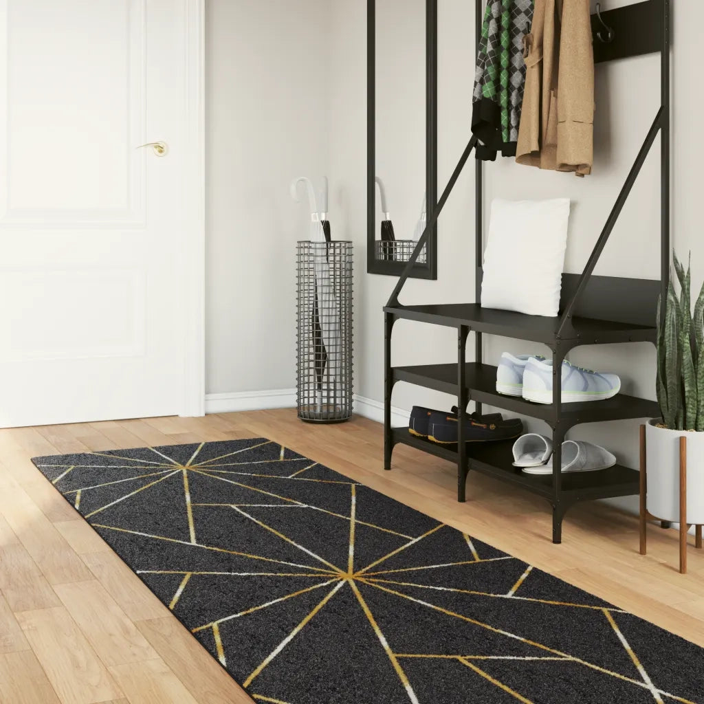 Tappeto Lavabile Nero e Oro 80x300 cm 136616