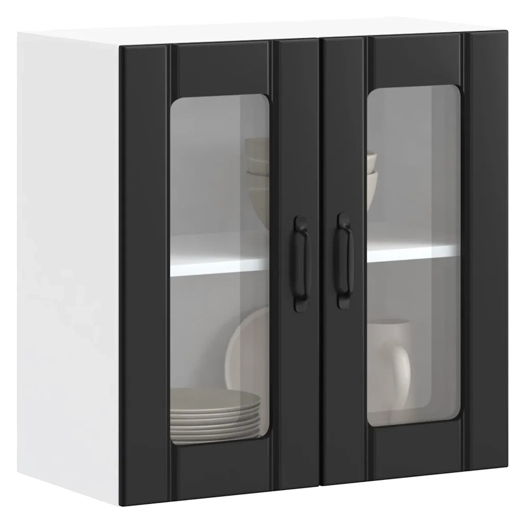 Pensile da Cucina con Porta in Vetro Lucca Nero Truciolato 853908
