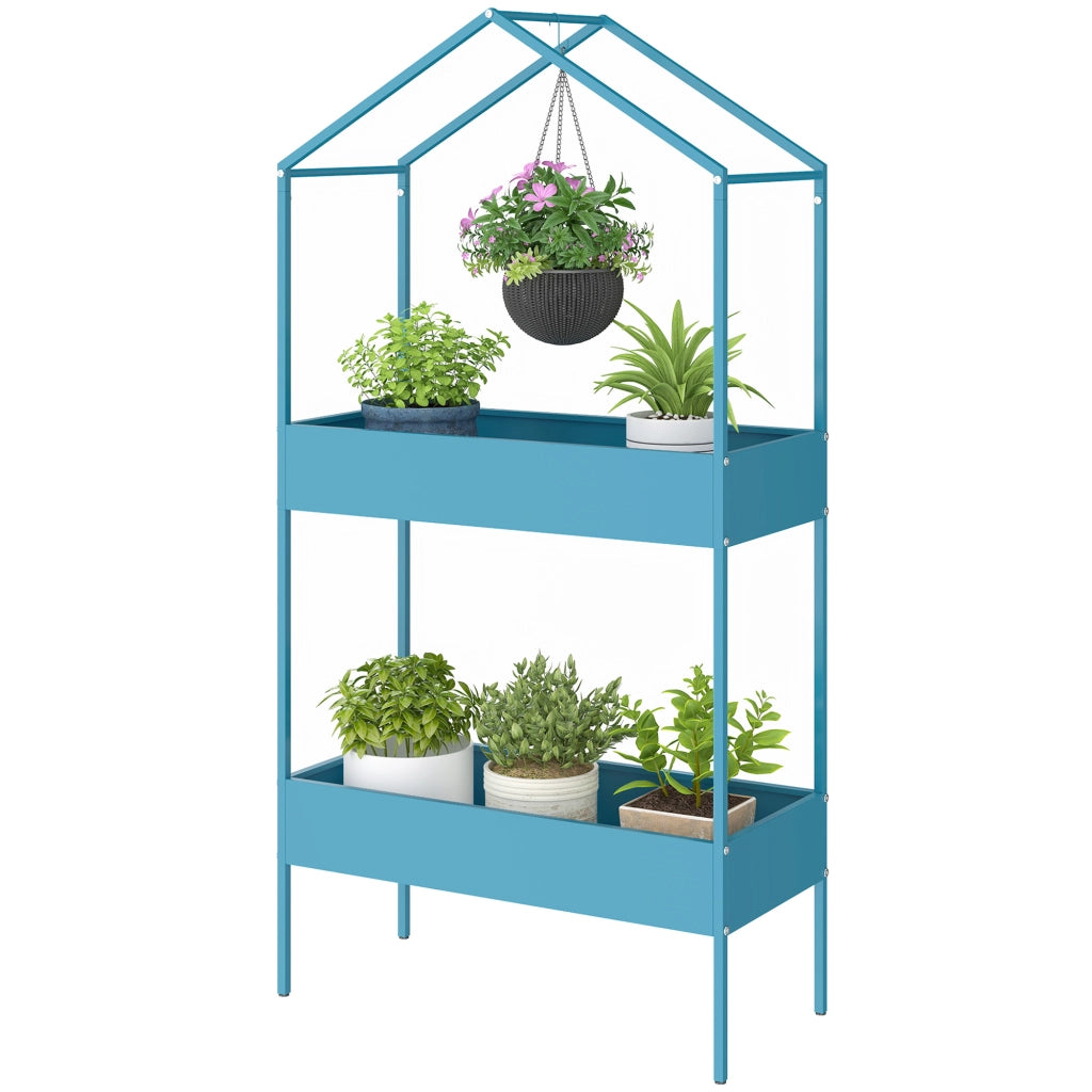 Portapiante 2 Livelli ¨C Zephmum ¨C Blu-Verde, Metallo
