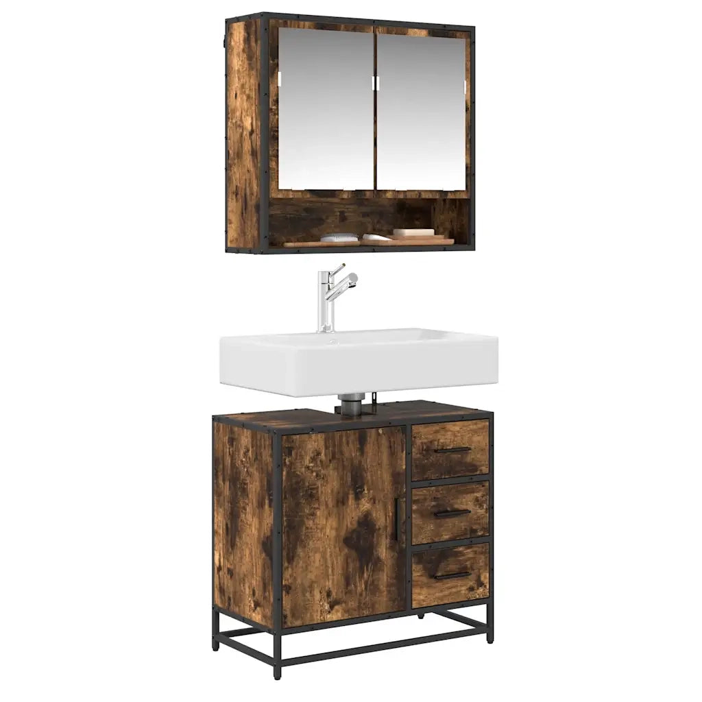 Mobile Lavabo Bagno Rovere Fumo 65x33x60 cm Legno Multistrato 849276