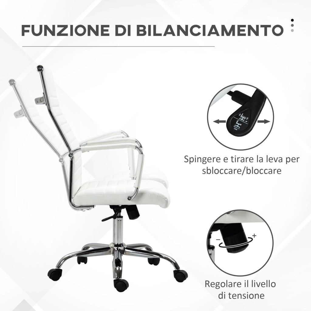 Sedia da Ufficio Ergonomica Funzione Dondolo 54x62x104-114 cm in Finta Pelle Bianco