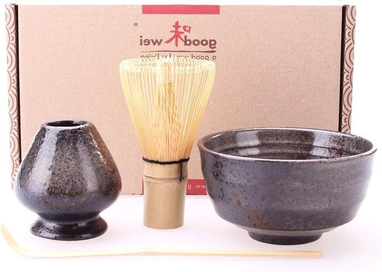 Set di Matcha per la Cerimonia del Tè 4-pezzi con Manico di Bambù e Cucchiaio in Goma