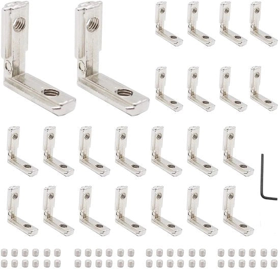 Accessori di connessione a T per profilo 2020/8020 - Beugel a V-slot con 24 pezzi - Incluso con viti - Fatto di connettore di alluminio in estrusione