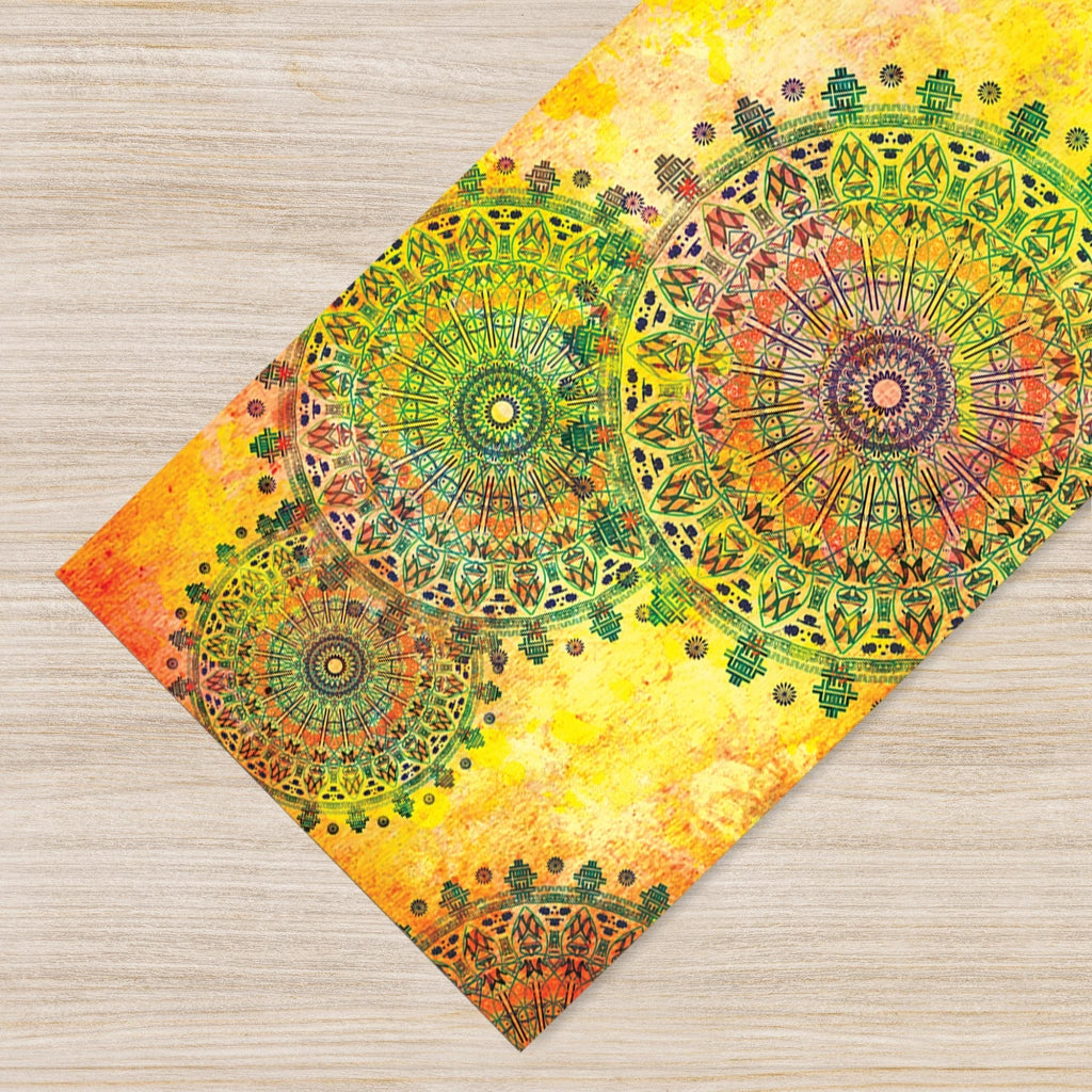 Tappeto passatoia fantasia made in Italy antiscivolo lavabile aderente Mandala Giallo - 50x600 cm