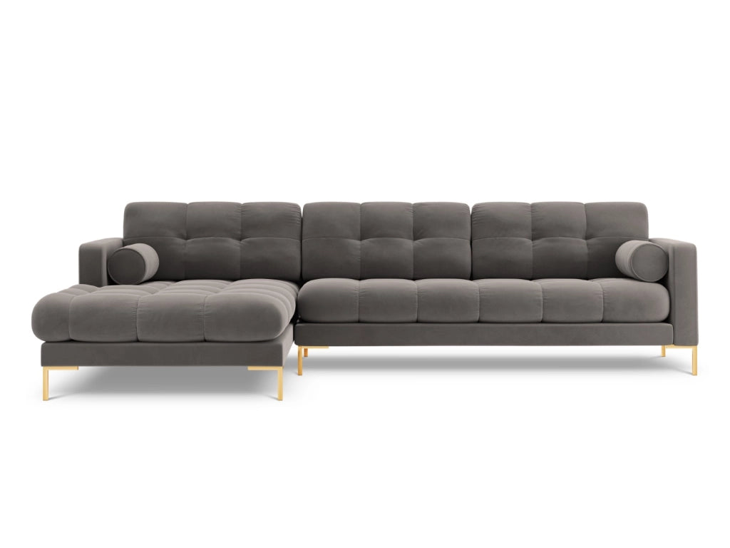 Cosmopolitan Design - Divano angolare sinistro "Bali" 5 posti in velluto grigio chiaro 