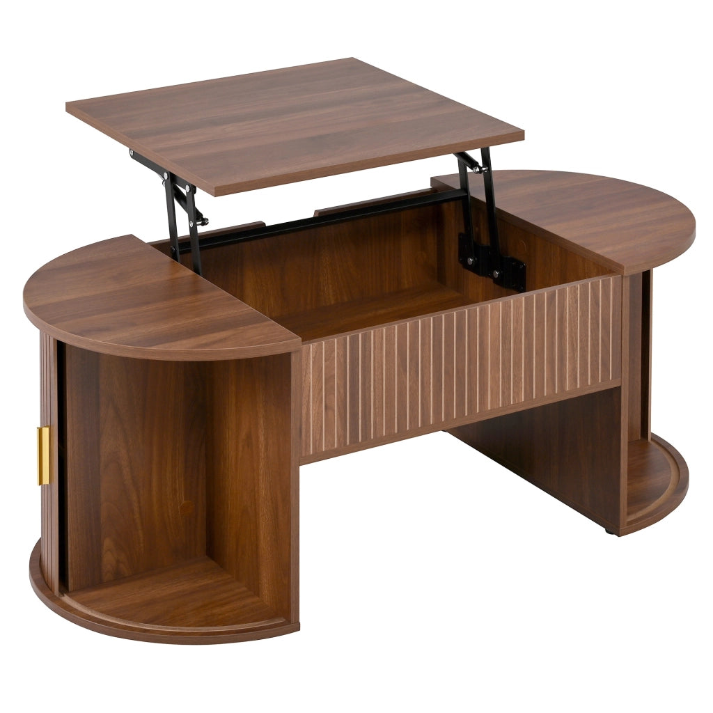 Tavolino da Salotto Regolabile in Altezza Ovale Moderno in MDF Noce 100x50 cm