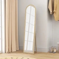 Specchio da Terra e Parete a Figura Intera con Cavalletto, Effetto Pietra e Forma ad Arco, 40x160 cm, Beige