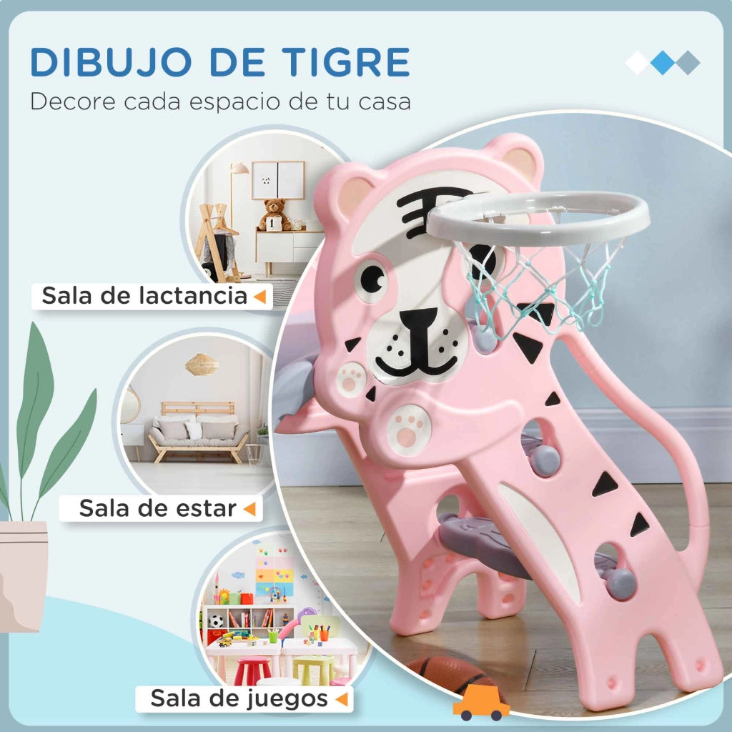 Toboga' per Bambini 18-36 Mesi con 2 Scale e Canestro ¨C zephmum ¨C Rosa Grigio 133x60x70 cm