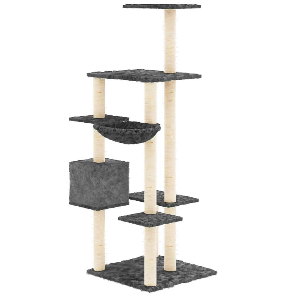 Tiragraffi per gatti torre per arrampicata giocattolo piattaforma per arrampicata con tiragraffi in sisal scuro 142 cm grigio 02_0022661