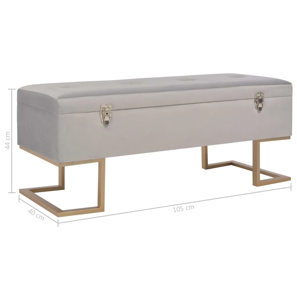 Panca con Vano Portaoggetti-Panca con Contenitore-Sgabello 105 cm Grigio in Velluto