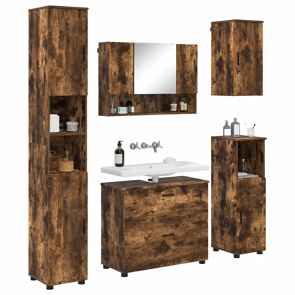 Set di mobili per il bagno con cassetto 5 pcs Rovere fumé