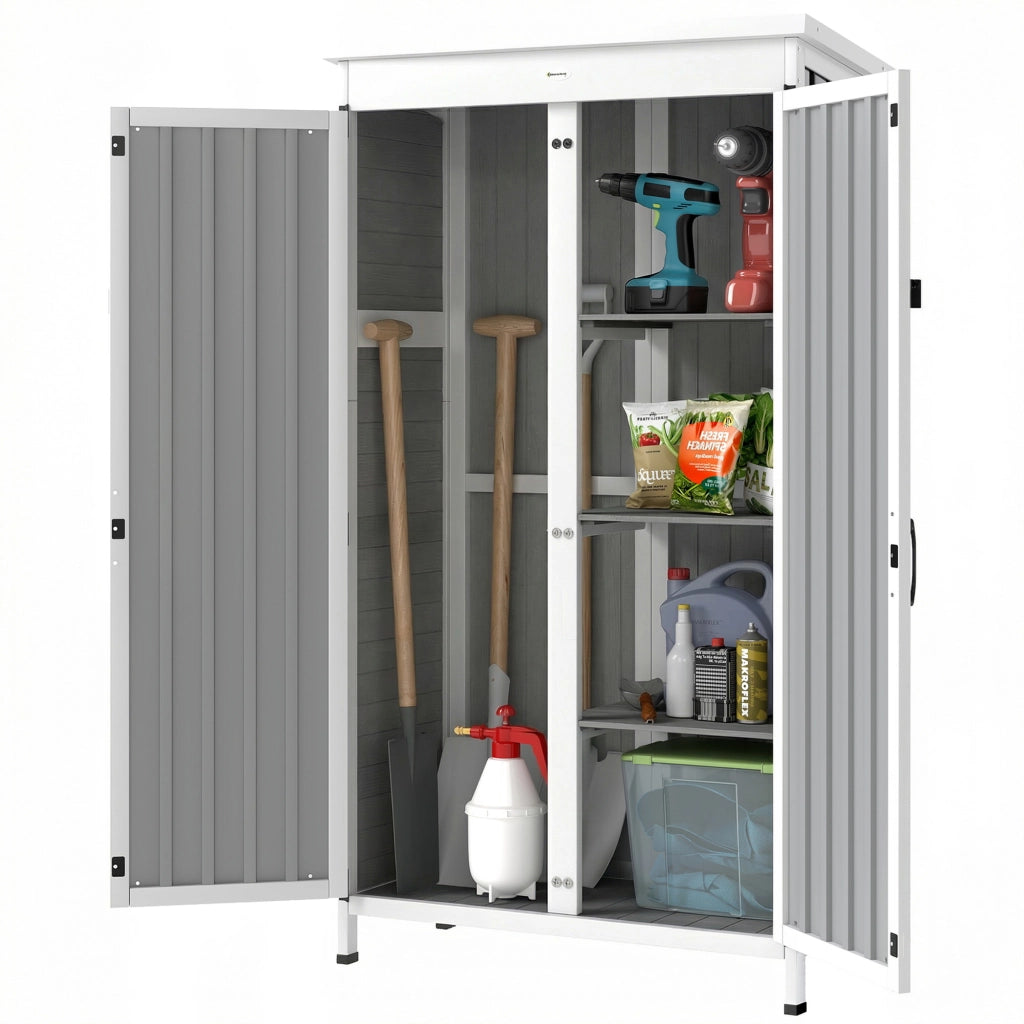 Armadio da Giardino con Ripiani ¨C zephmum ¨C Legno e Acciaio, Bianco e Nero, 94x43x166 cm