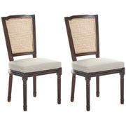 Set di 2 sedie da pranzo con struttura in legno e rivestimento in tessuto marrone scuro e beige, in stile country francese vintage con intreccio viennese