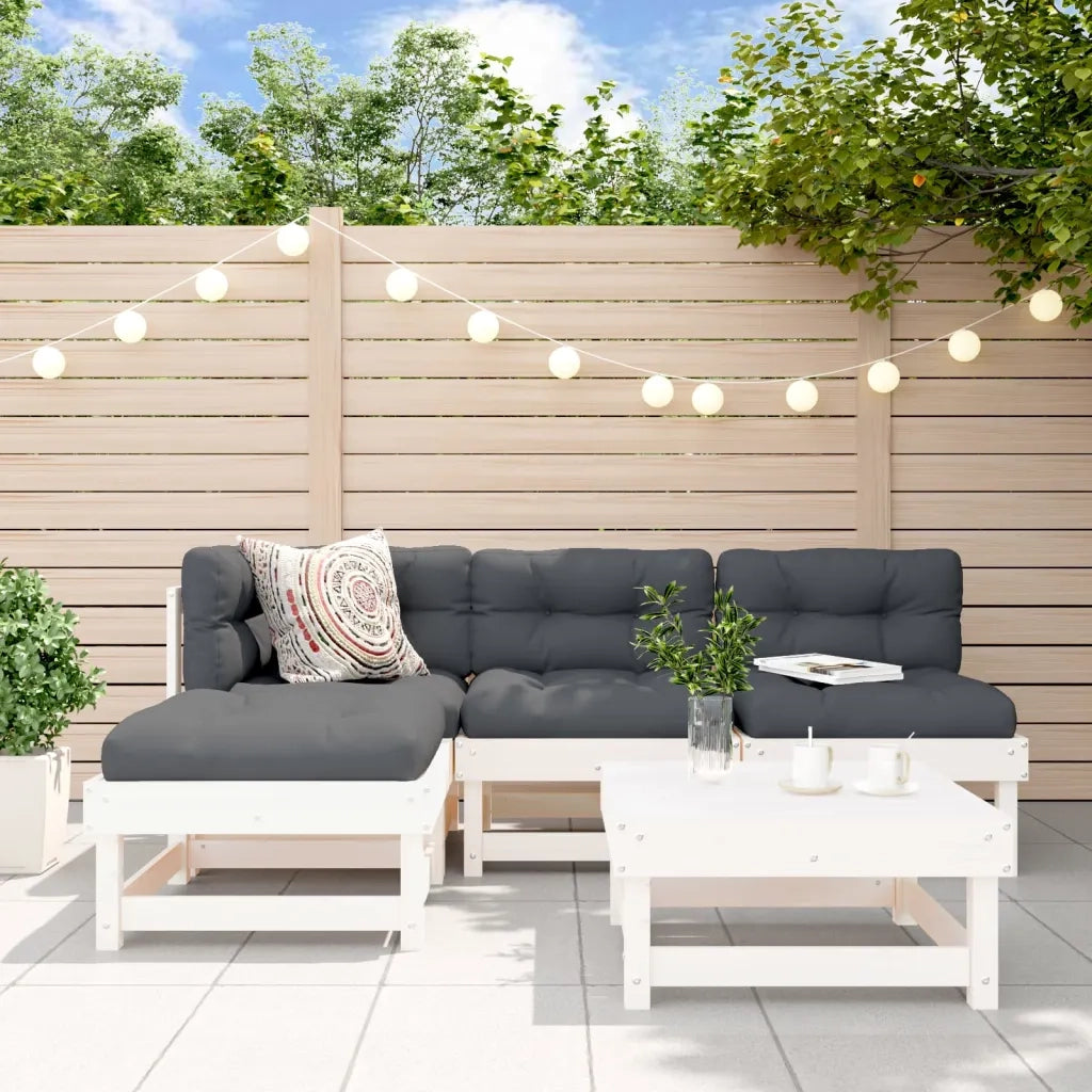 Set Salotto da Giardino 5 pz | Set di Mobili da Esterno Bianco in Legno Massello di Pino