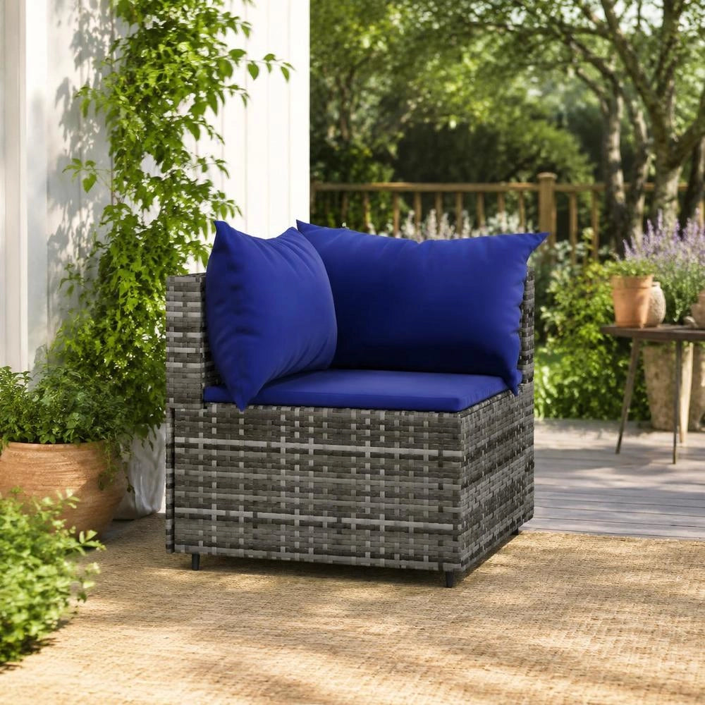Garden Corner Sofa With Cushions Grey Poly Rattan