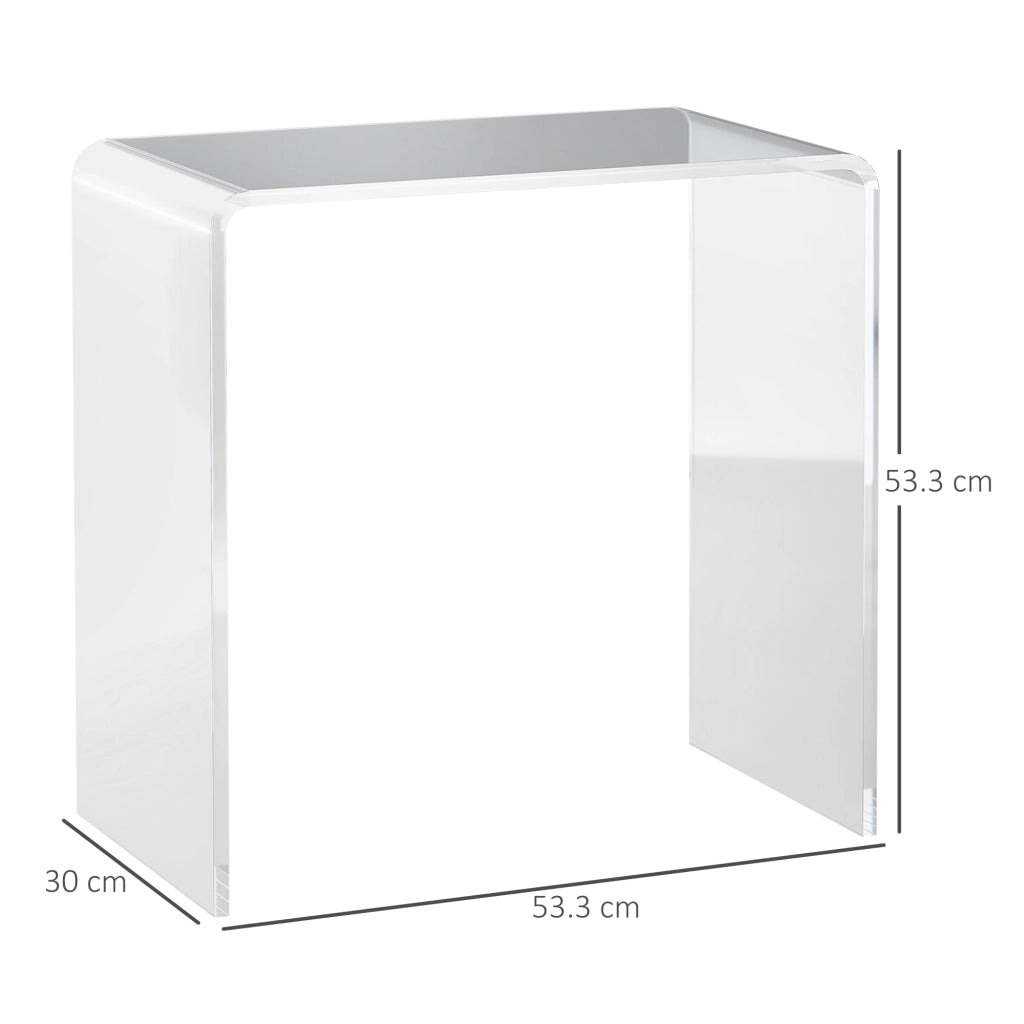 Tavolino da Salotto in Acrilico a U con Bordi Lisci e Angoli Arrotondati, 53.5x30.5x53.5 cm, Trasparente
