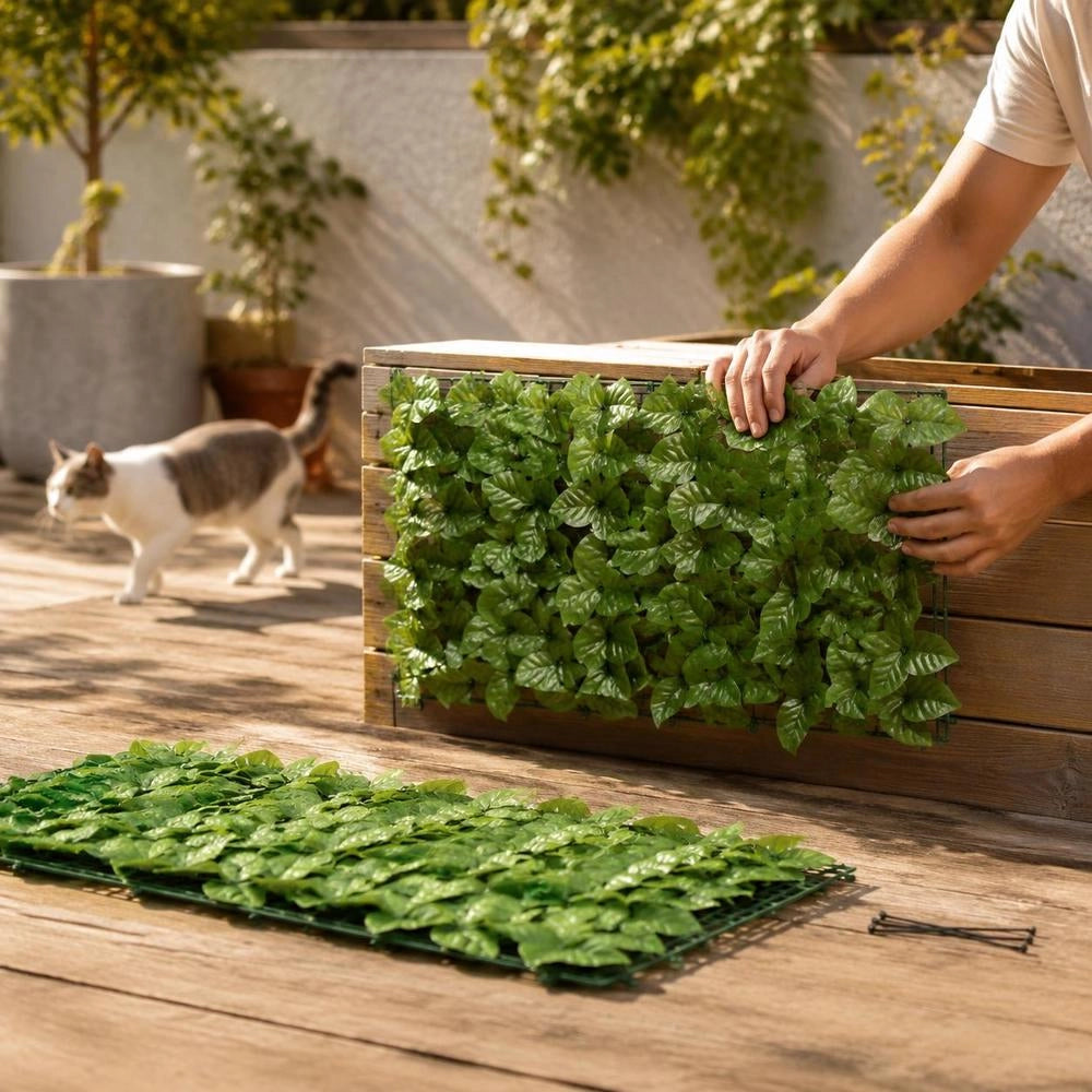 Balcony Privacy Screen With Green Leaves 300x100 Cm