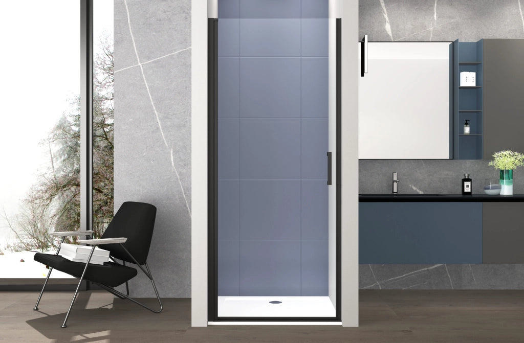 Box doccia 70 cm porta 1 BATTENTE nicchia H200 cm cristallo 6mm profilo NERO OPACO MILA