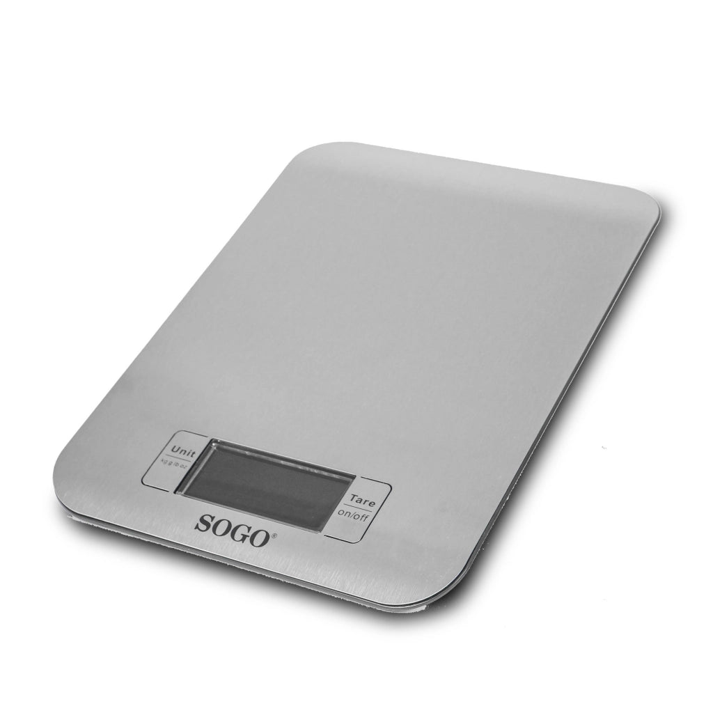 Bilancia da cucina digitale acciaio inox, display LED retroilluminato, 5kg, funzioni zero e tara - SOGO